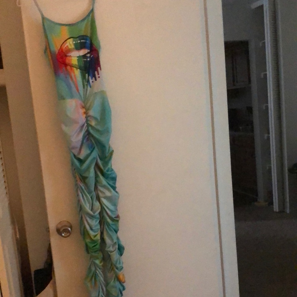 Colorful jump suit with ruffled pants